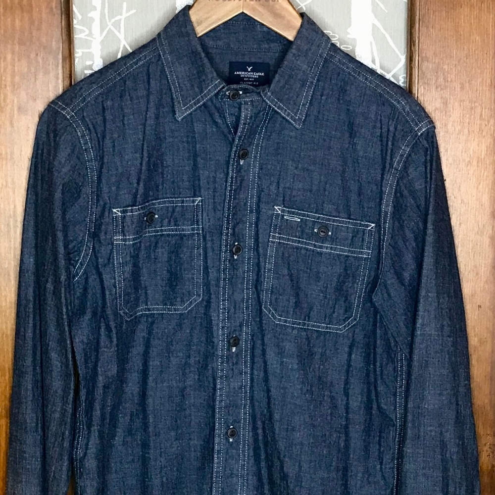 American Eagle- Dark Denim Button Down Shirt